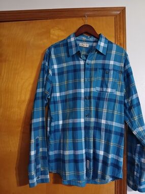 Hollister Teal and White Plaid Button-Down Shirt